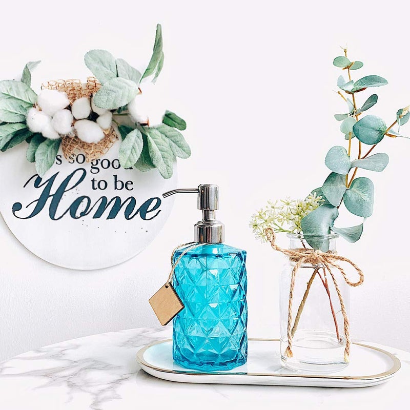 JASAI Diamond Design Soap Dispenser with 304 Rust Proof Stainless Steel Soap Pump, 12 Ounce Kitchen Soap Dispenser for Bathroom, Hand Soap, Dish Soap (Clear Blue). - Image 3